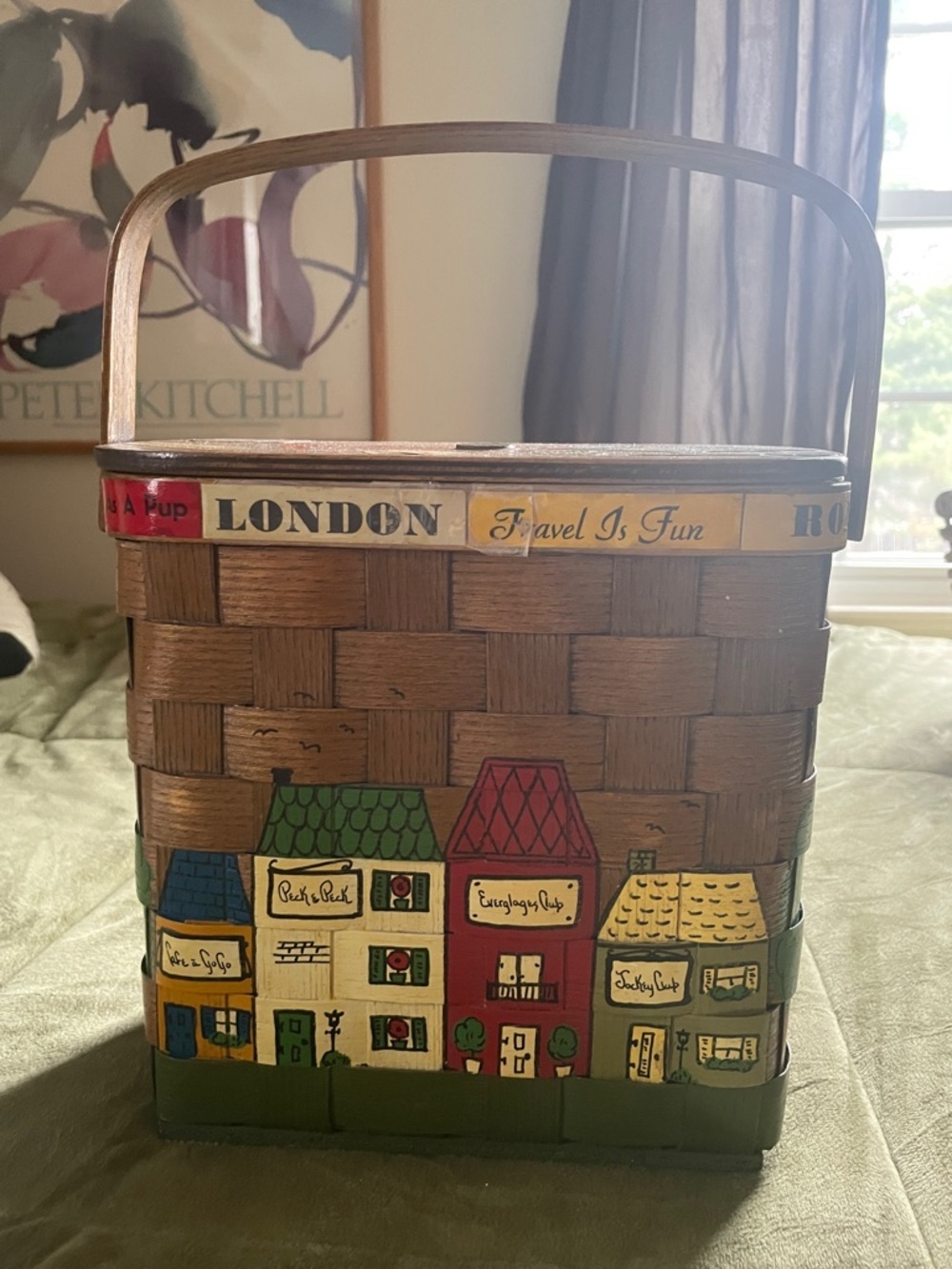 Caro Nan Hand Painted Wood Woven Basket Purse NY Signed Peck N Peck Ritz 60’s